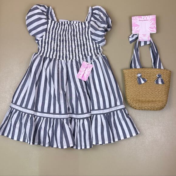Tommy Bahama Other - Girls Striped Dress Purse Set Tommy Bahama Size S Puff Sleeve Smocked NWT